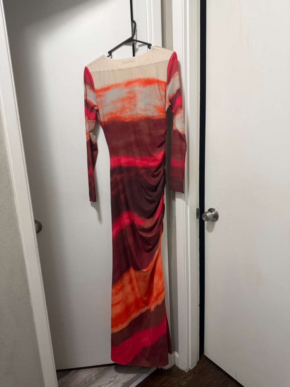 Long Sleeve Ruched Maxi Dress in Multicolor Stripe
